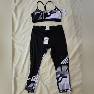 Reebok Black and White Geometric Leggings With Sports Bra